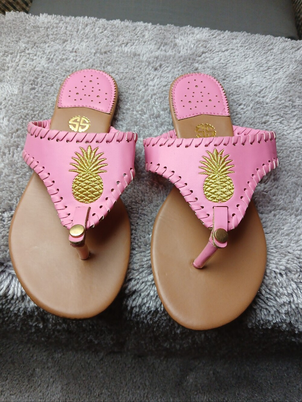 Simply Southern Pink Pineapple Whipstitch Sandals Size 7 Thong Sandals